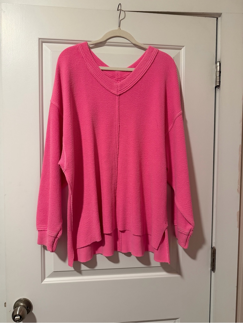 aerie Hot Pink V-Neck Waffle Knit Sweater